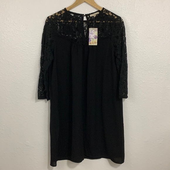 Contemporary Lace Black Linen Blend Knee Length Shift Dress Size M - Picture 3 of 7